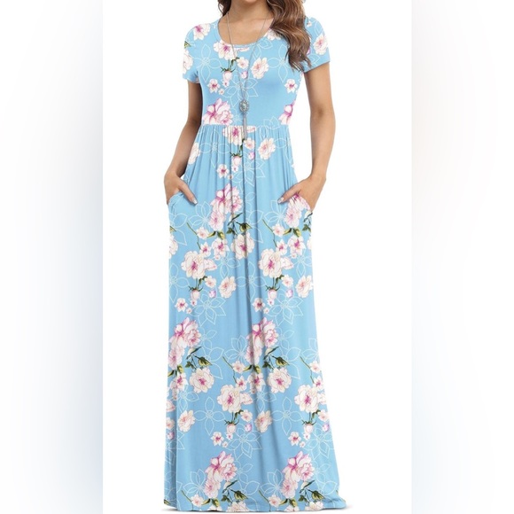 NWT Longyuan Women's Short Sleeve Maxi Dress Long Dresses with Pockets XXL - Picture 1 of 5